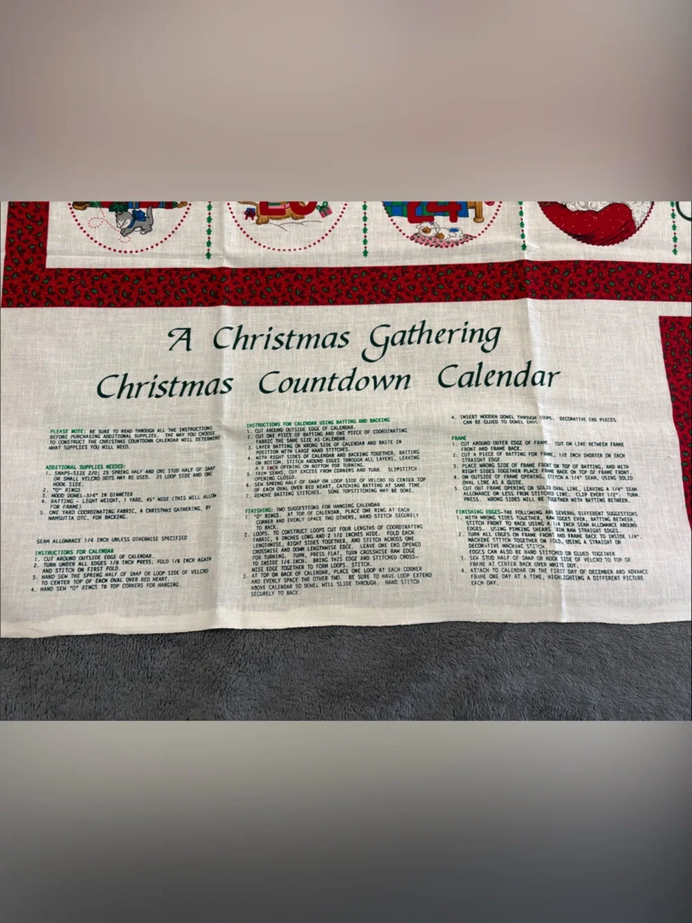 Christmas Countdown Calendar Panel - Red & Green Holiday Fabric